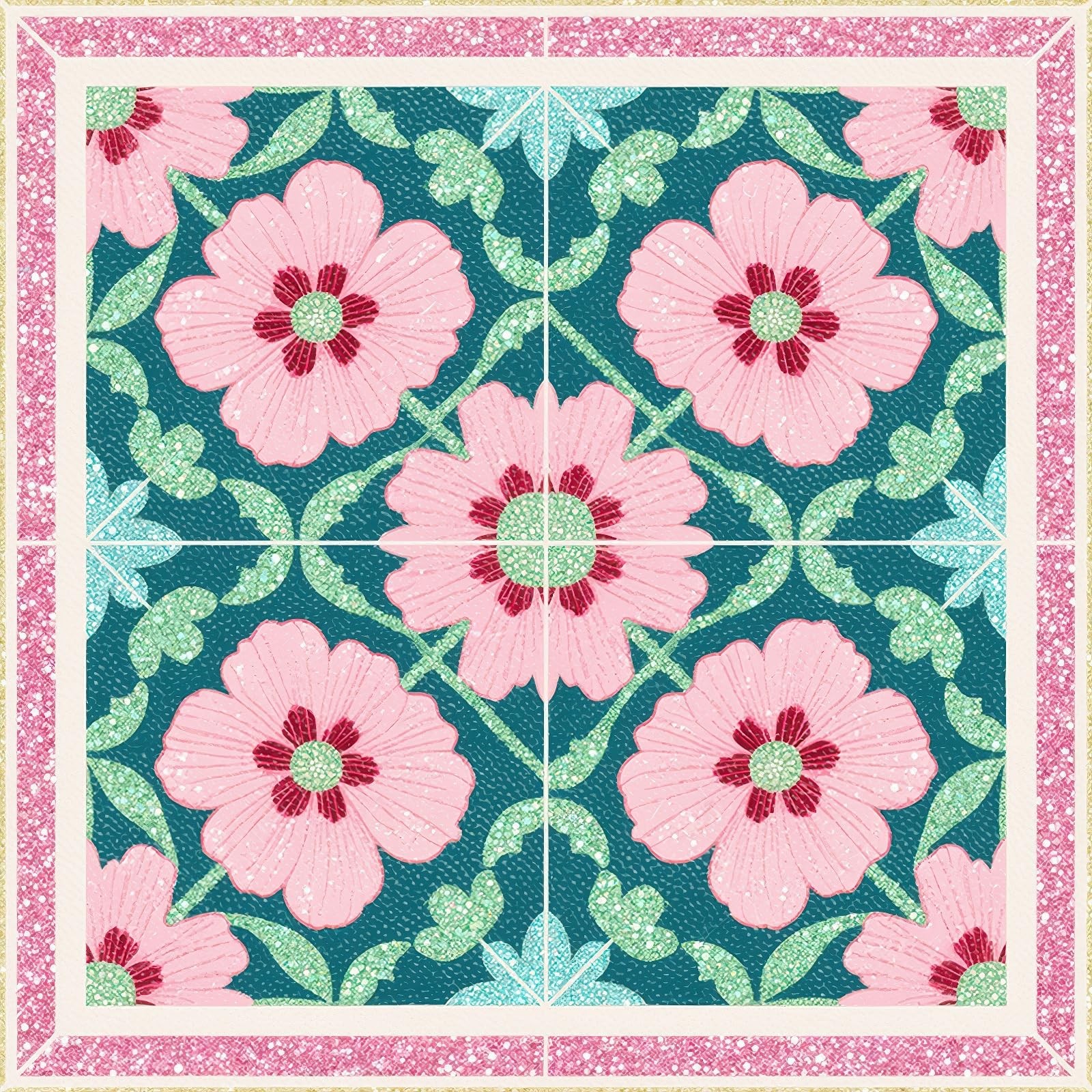 10PCS 12×12 Inch Floral Design Floor Tiles Peel and Stick Removable Self Adhe…