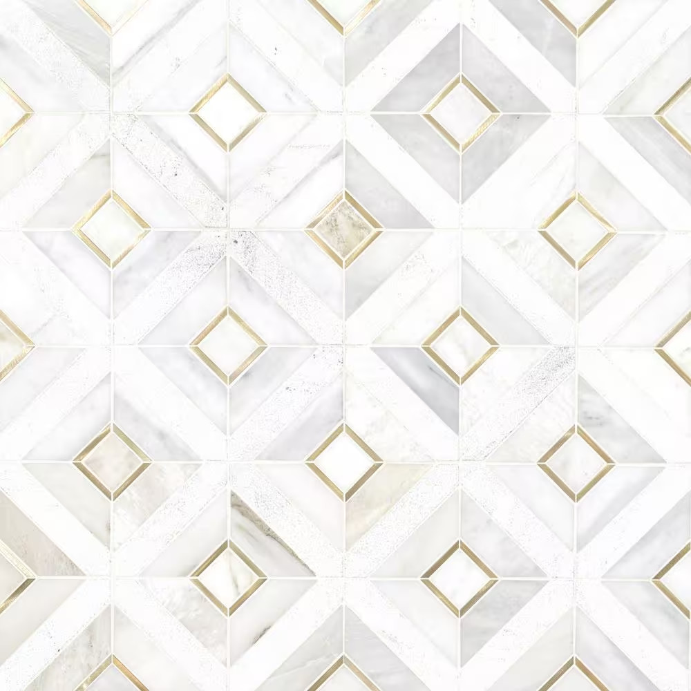 Verona Gold 12 In. X 12 In. Marble/Metal Mesh-Mounted Mosaic Floor and Wall Tile