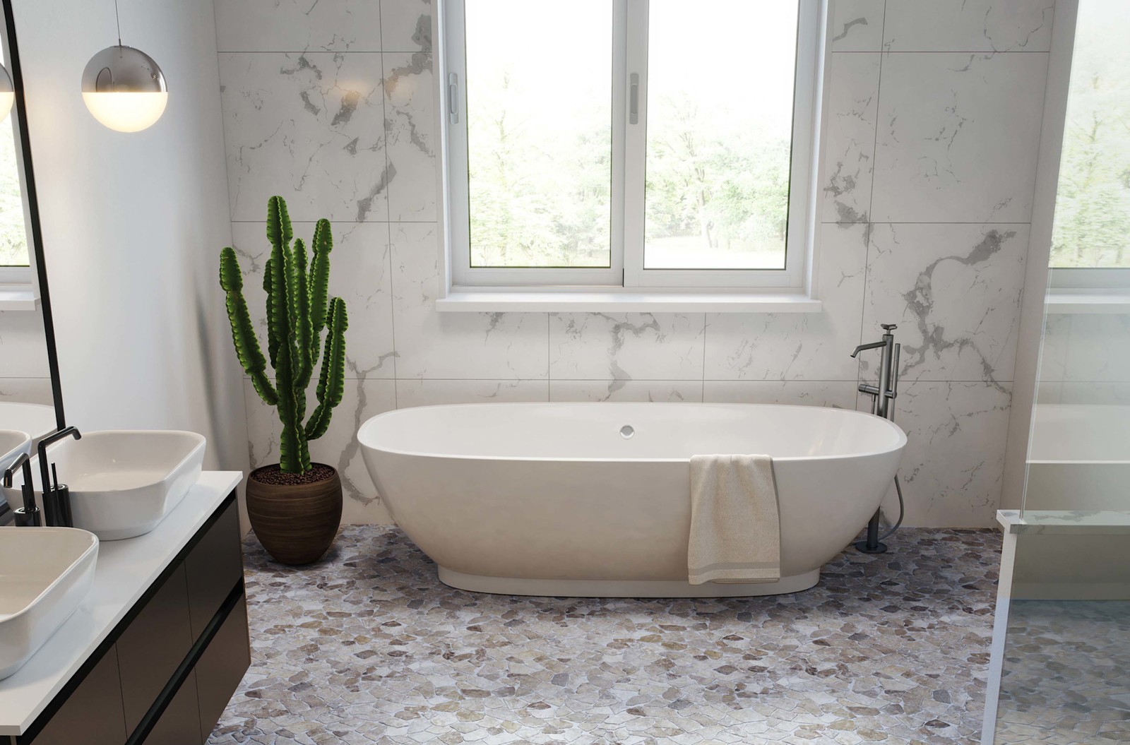 Cruz Bay Studio XR3 Fit Mosaic – 11″ x 11″ Pebble and Rock Floor – Grey Blend