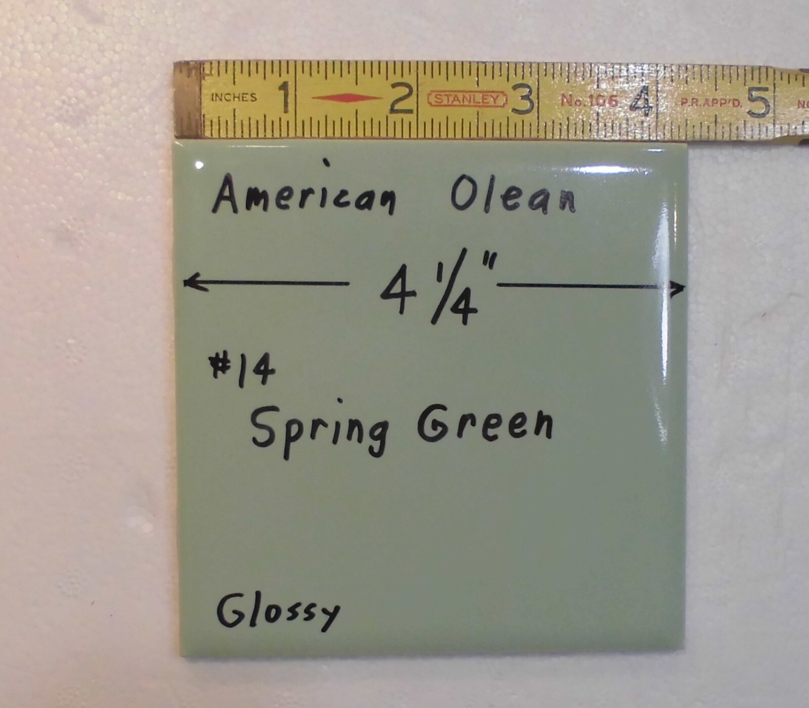 1 pc. Vintage Spring Green: 4-1/4″ Glossy Ceramic Tile by American Olean, NOS