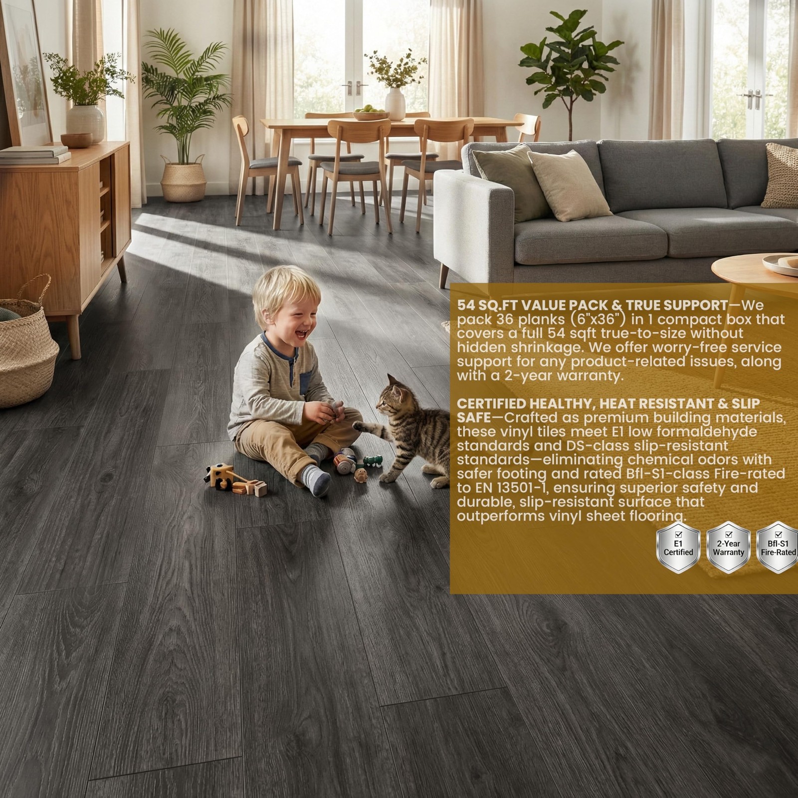 Waterproof Peel and Stick Floor Tile, 54 Sq.Ft Dark Grey Vinyl Flooring | 36 …