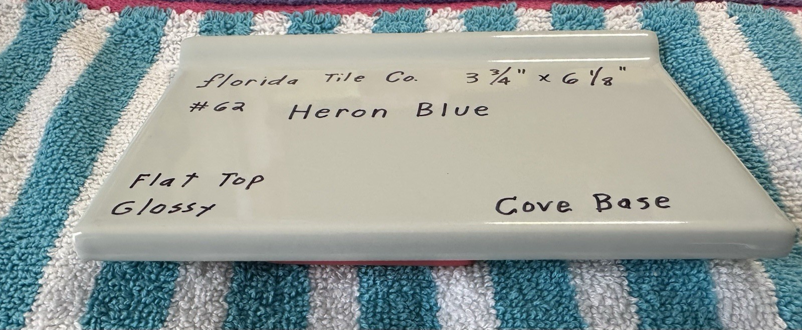 1 pc. Heron Blue: 3-3/4″ X 6-1/8″ Ceramic Cove Base Tile: florida Co. Flat Top