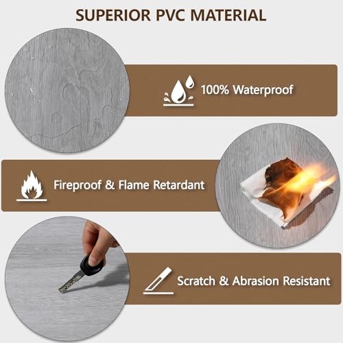 Peel and Stick Floor Tile, Luxury Vinyl Plank 36 x 6 x 0.1 inches 36 Grey Ash