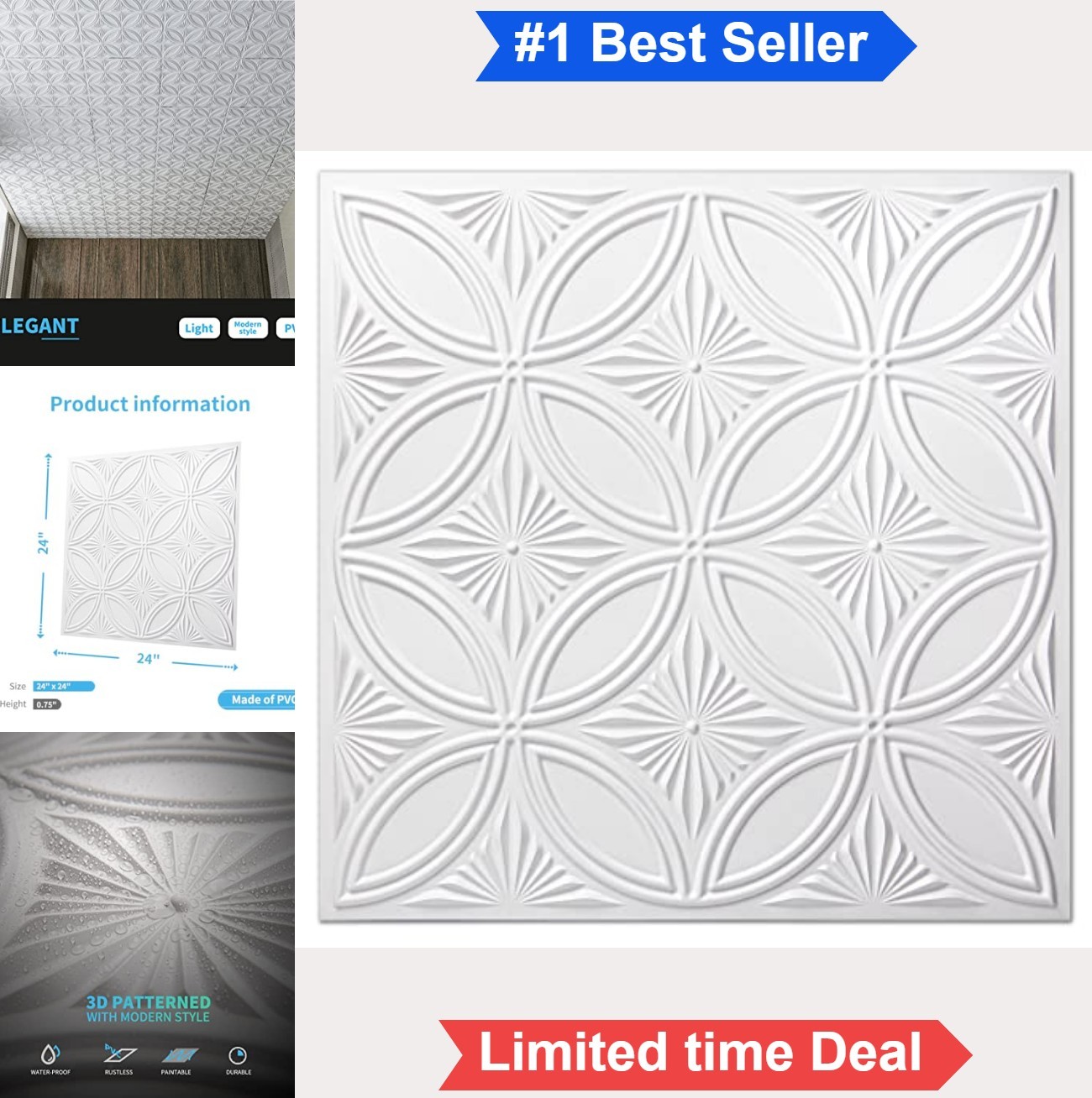 PVC Drop Ceiling Tile 2×2 ft White 12 Pack Glue Up 24×24 Panels Ceiling Wall