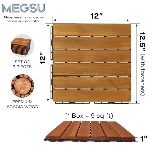 Wood Interlocking Deck Tiles 12×12 Indoor Outdoor Flooring 27 Pcs Golden Striped