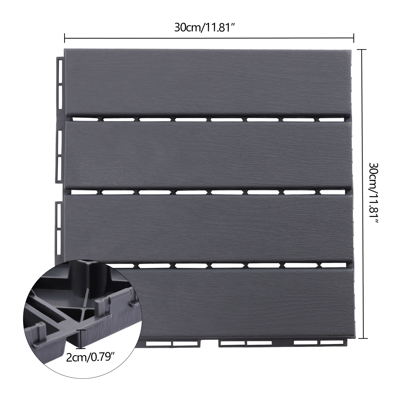 12″x12″ Interlocking Deck Tiles, 30 Pack Outdoor Patio Floor Tiles Dark Gray