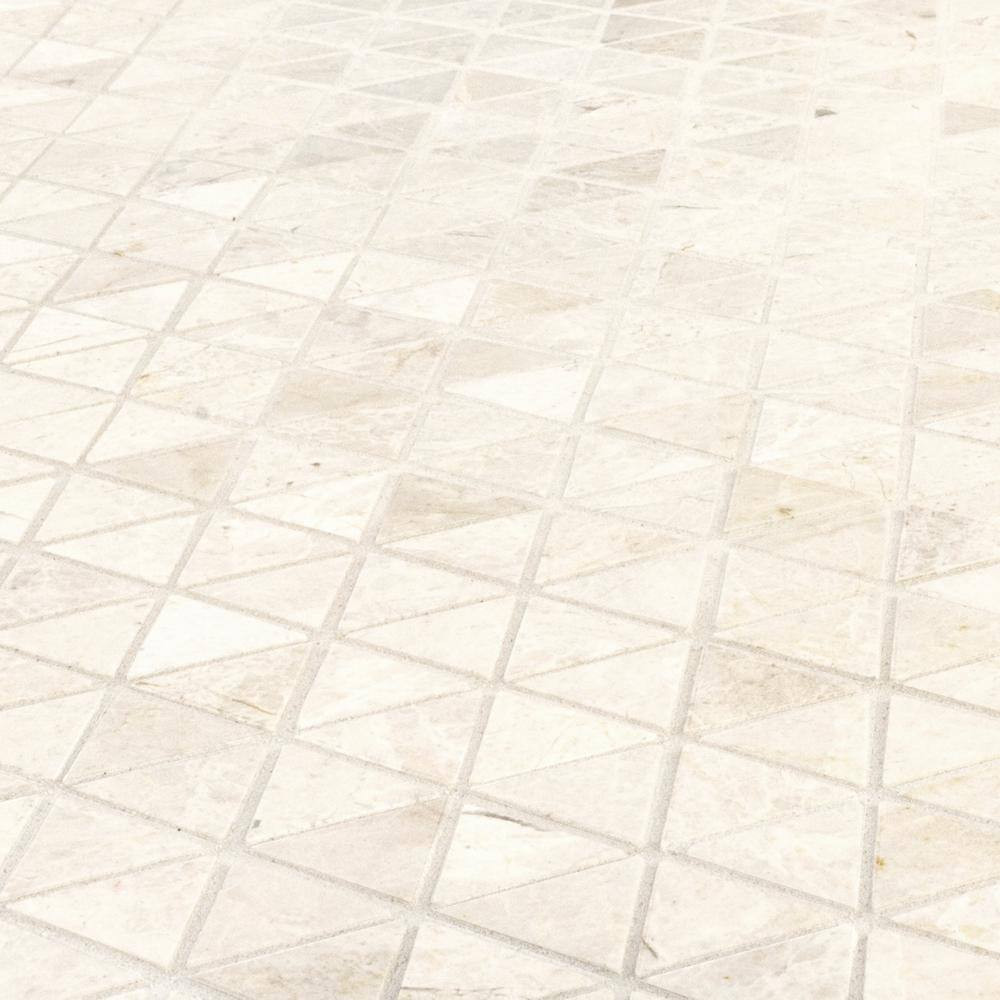 Cavern Vanilla Cream 11 In. X 10.875 In. Triangle Honed Marble Wall and Floor Mo