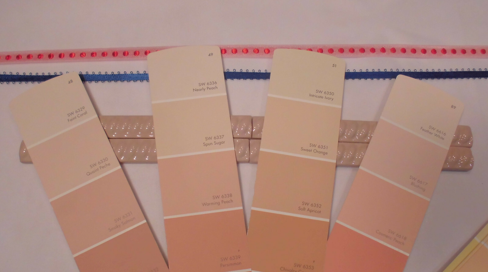 10 pcs. Misty Rose: Vintage Ceramic Liner-Pencil-Sizzle Tiles: 5/8″ X 6″ Rope