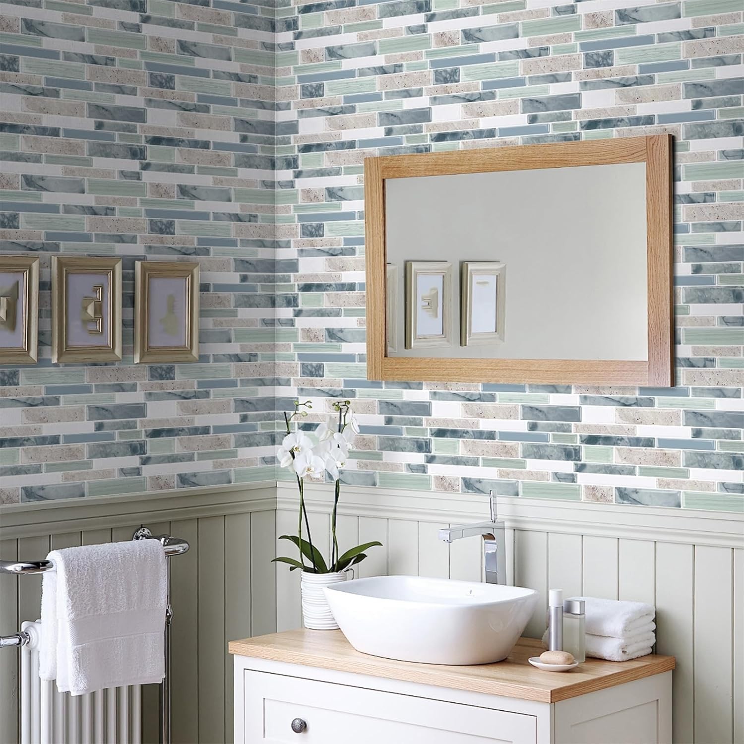 10 Sheet Peel and Stick Backsplash Tiles, 12 X 12 Inch Sage Green Self Adhesive