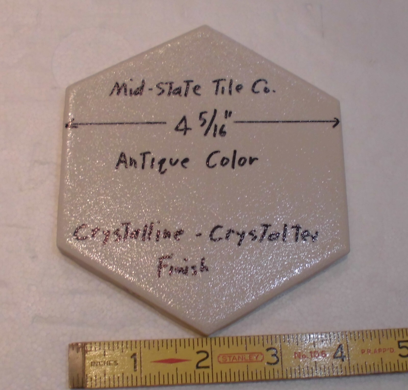 1 pc. Hexagon Ceramic Tile 4-5/16″ Crystalline, Antique White Color by Mid-State