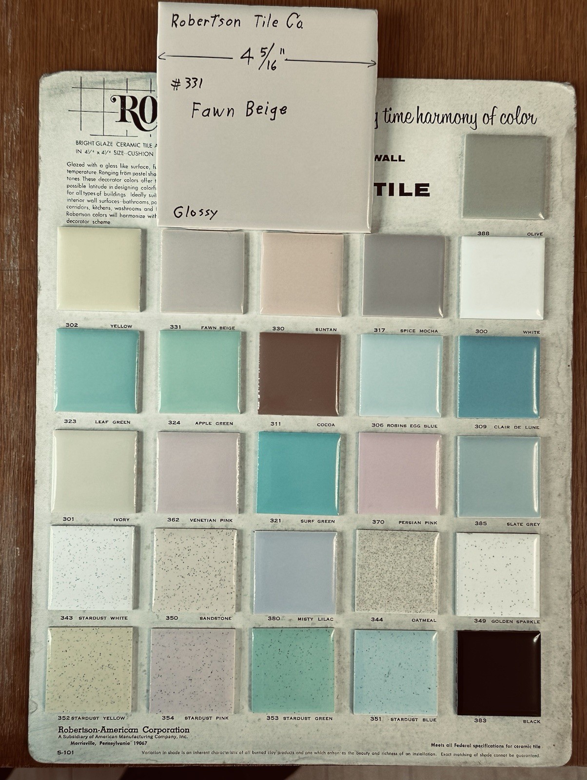 1 pc. Fawn Beige: 4-5/16″ Glossy Ceramic Tile, by Robertson Tile Co. light brown