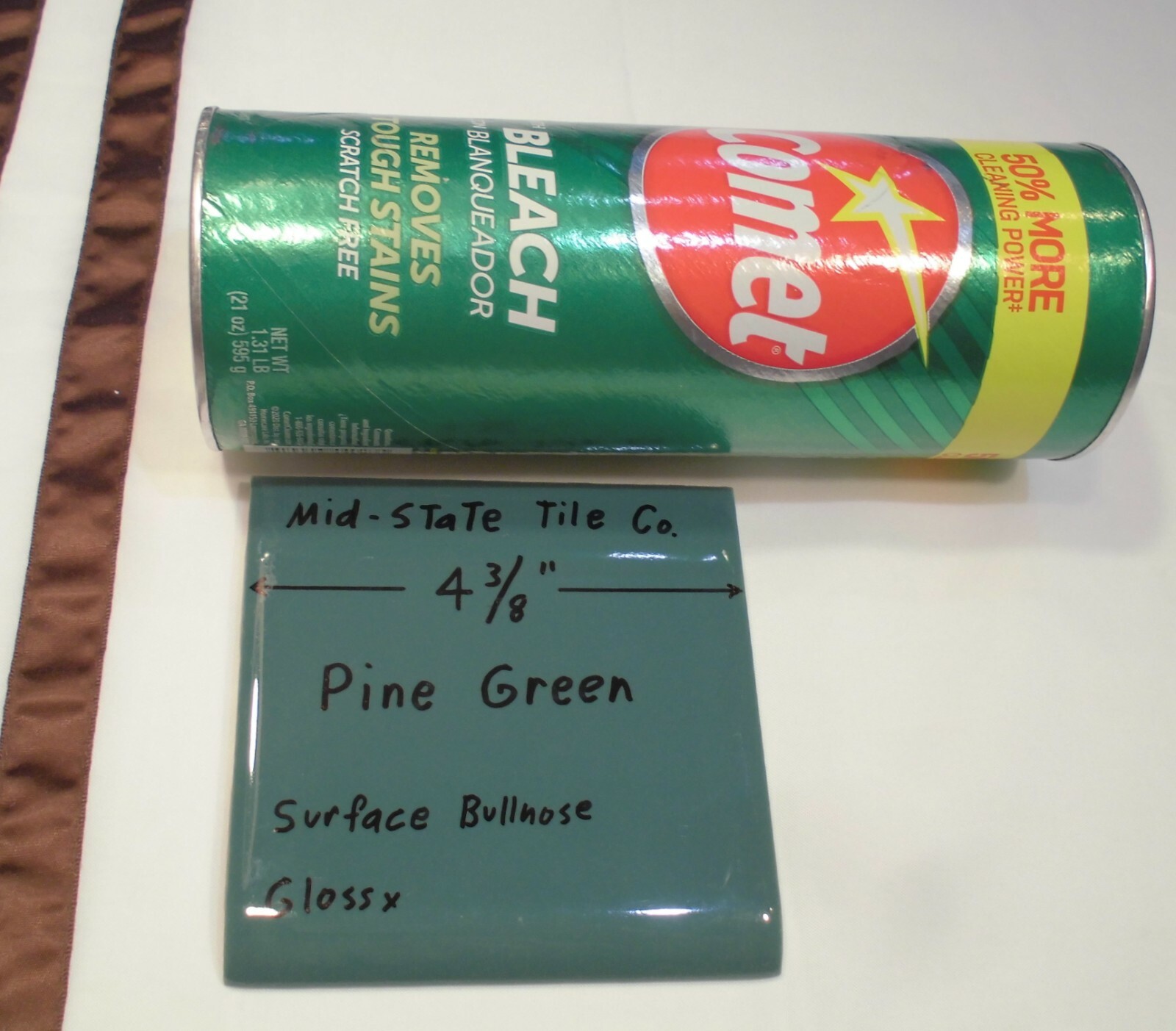 1 pc. *Pine Green* Bullnose Ceramic Tile 4-3/8″ by Mid-State Co. Glossy NEW