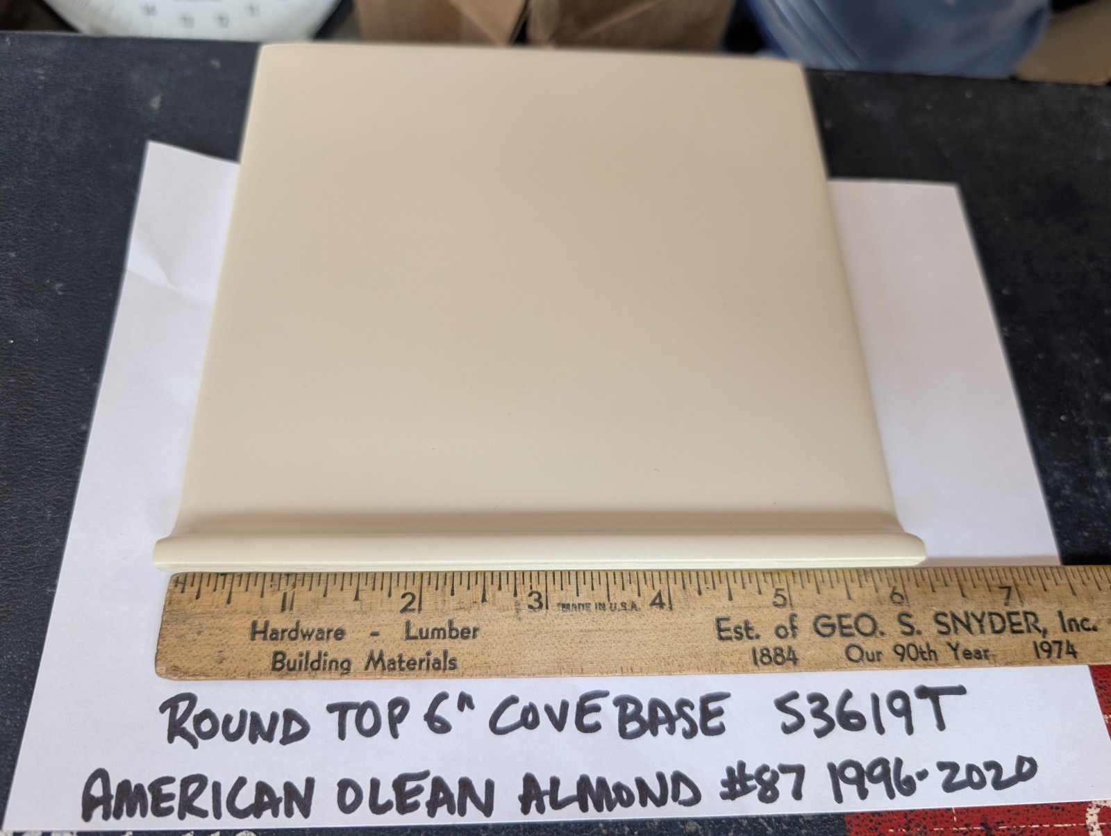 1 pc American Olean Ceramic Tile Round Top Cove Base 6″ S3619T Matte Almond #87