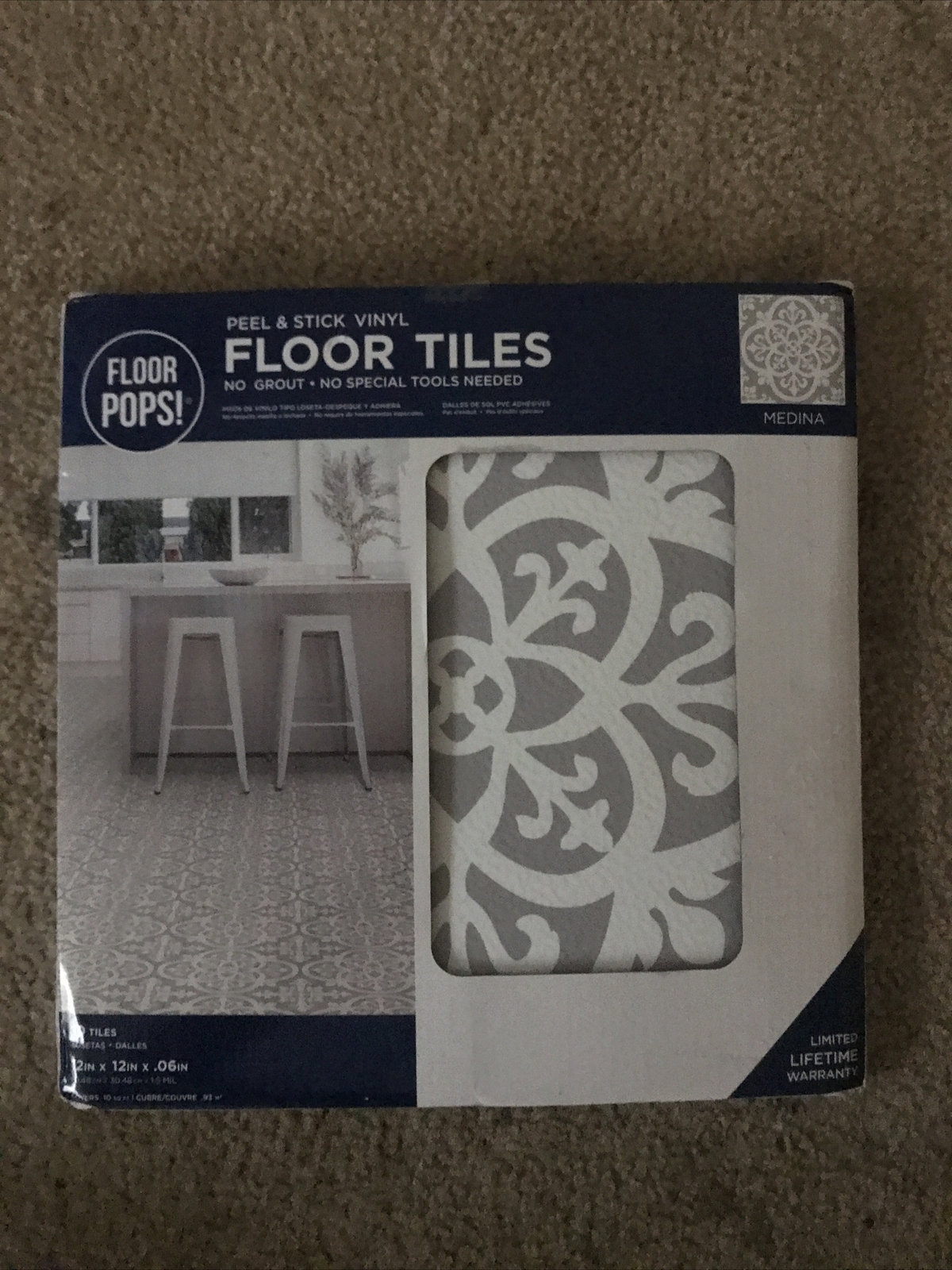 ***4 BOXES BRAND NEW ***FloorPops FP2942 Medina Peel & Stick Floor Tiles, Grey