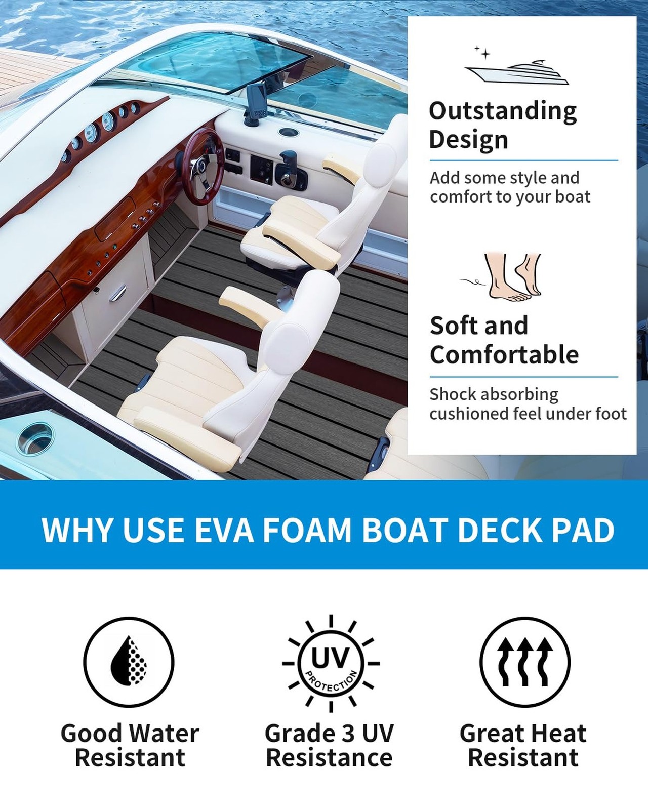 Boat Flooring EVA Foam Self-Adhesive Faux Teak Marine Decking | Double-layer,…