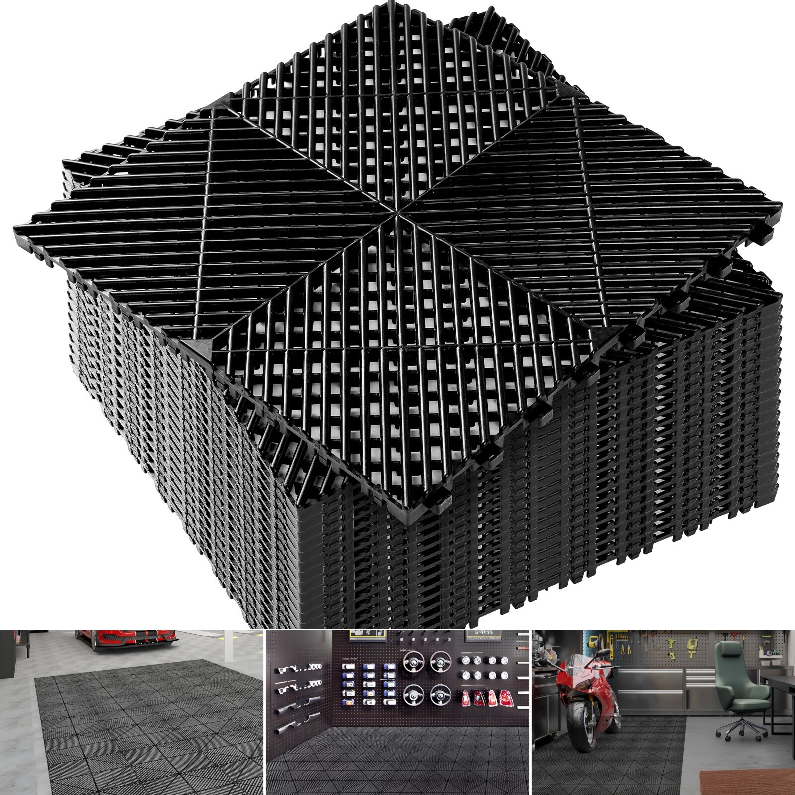 0.71″ Thick Garage Flooring Tiles 20Pcs 16×16 in Interlocking Drainage Deck Tile