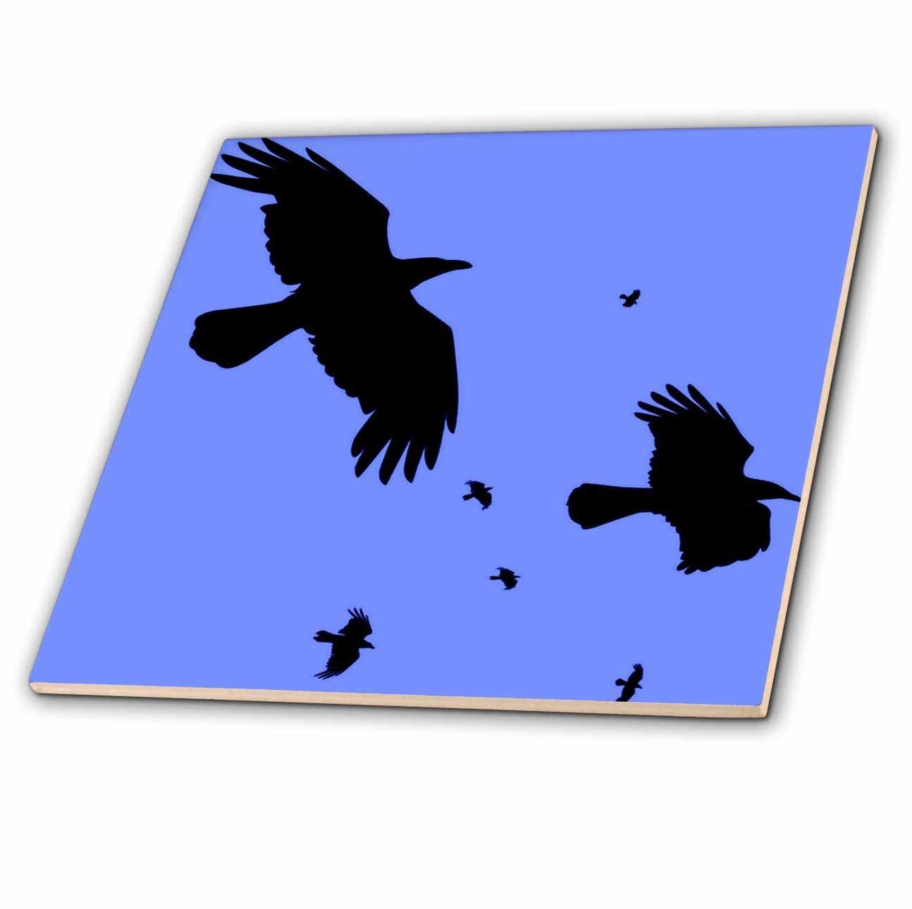 4 Inch Ceramic Tile – Crows or Ravens in Flight Minimalist Silhouette Vector Art