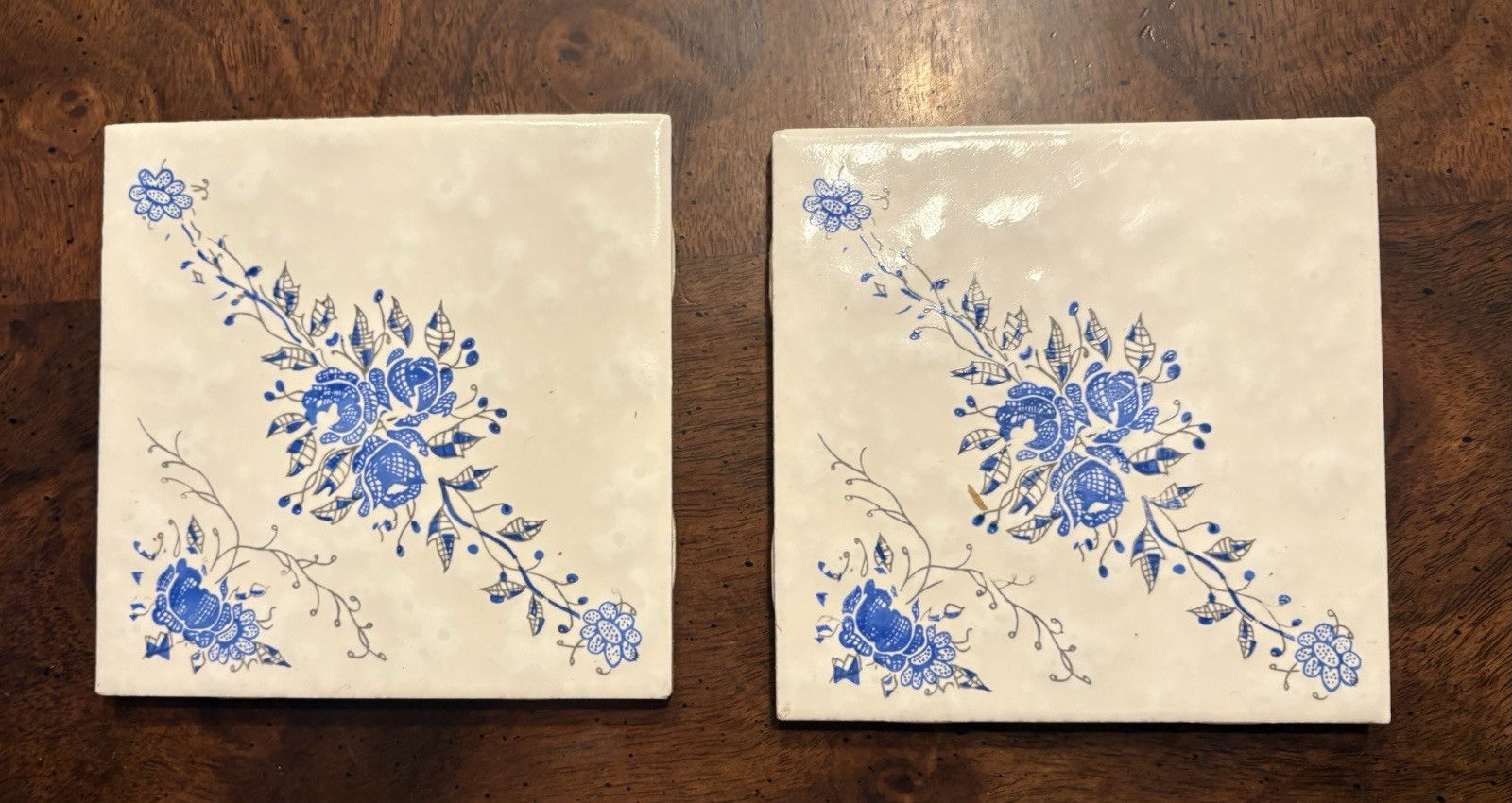 Vintage Daltile 4 x 4″ Decorative Ceramic Tile Blue Floral Pattern Lot Of 2
