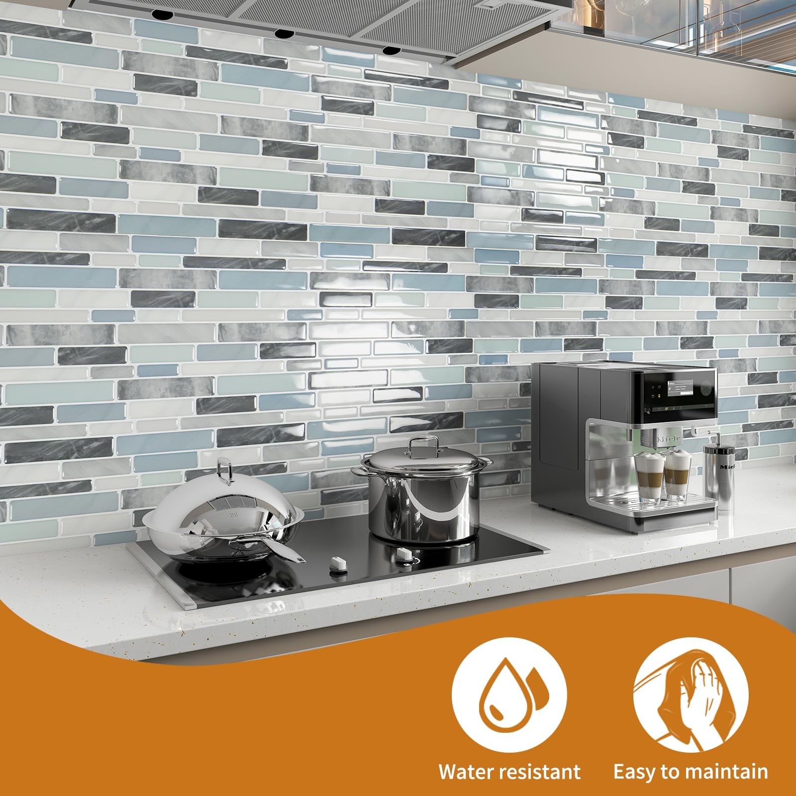 10-Sheet Peel and Stick Backsplash Tile for Kitchen, Back Splash Stick On Blue