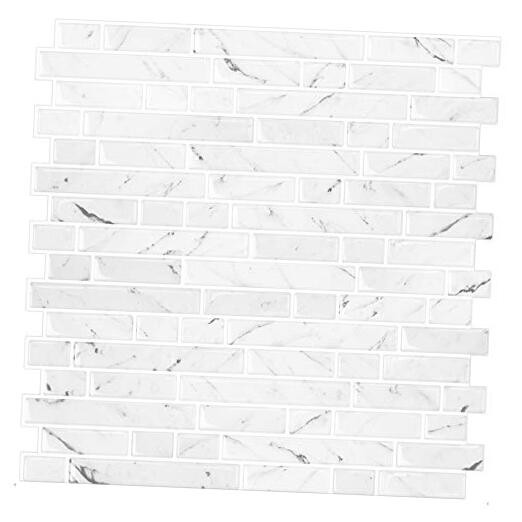 -Sheet White Marble Look Peel & Stick Backsplash, 12”X12” Stick 10 Marble White