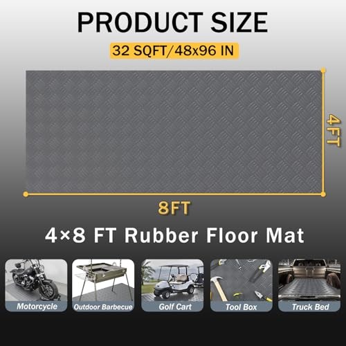 Garage Floor Mat, 2mm Thickened Ribbed PVC Diamond 4×8 FT Gray(4-Tier Diamond)