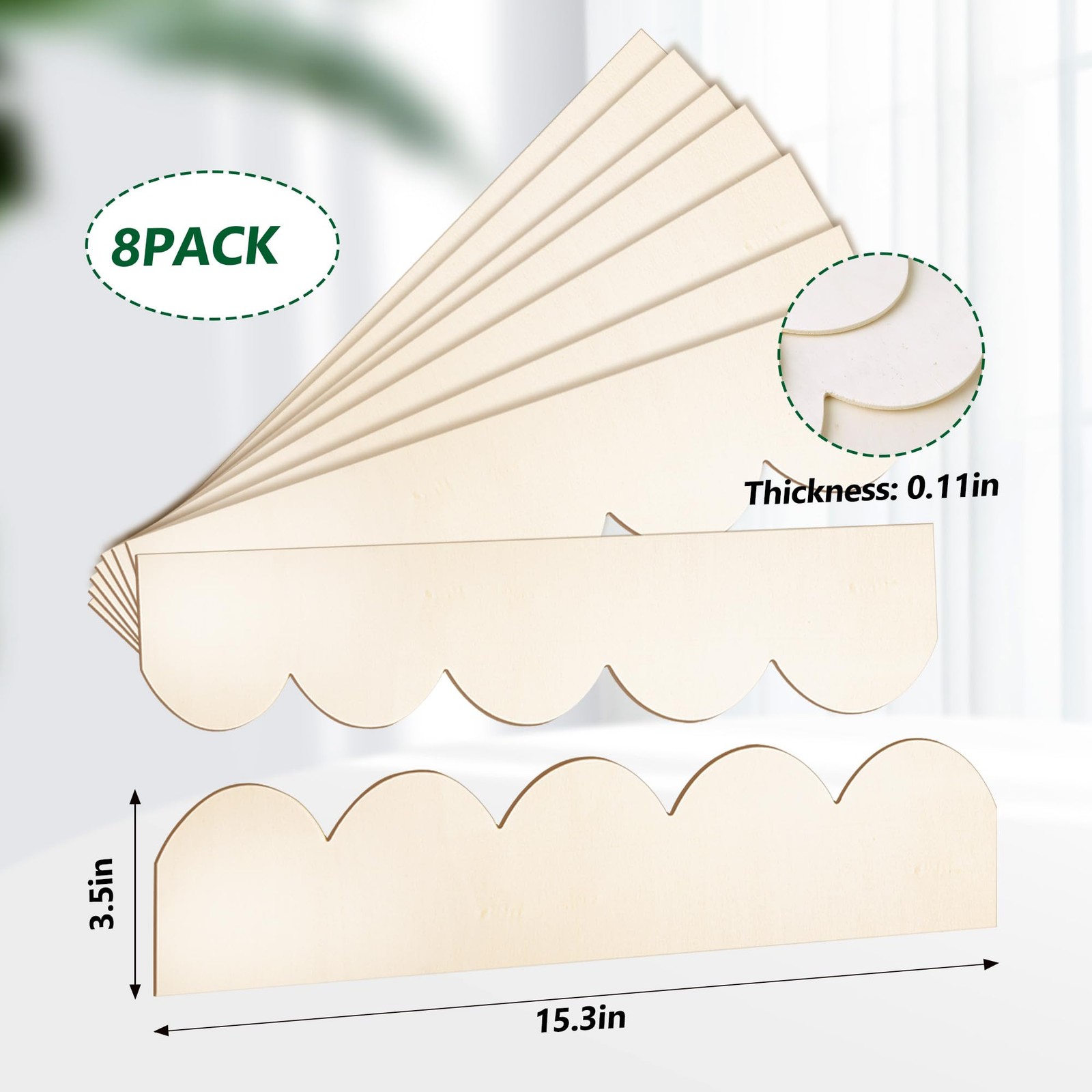 8 Pack Unfinished Scalloped Wood Trim, Unfinished Wooden Scalloped Moulding T…
