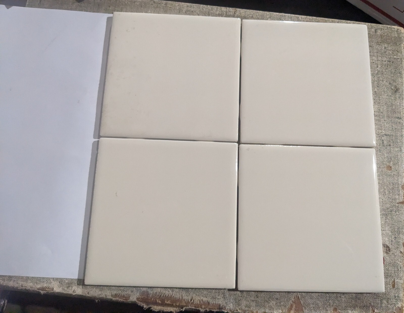 4 pc American Olean Ceramic Wall Tile 4 1/4″ Gloss Almond #12 Square Bright