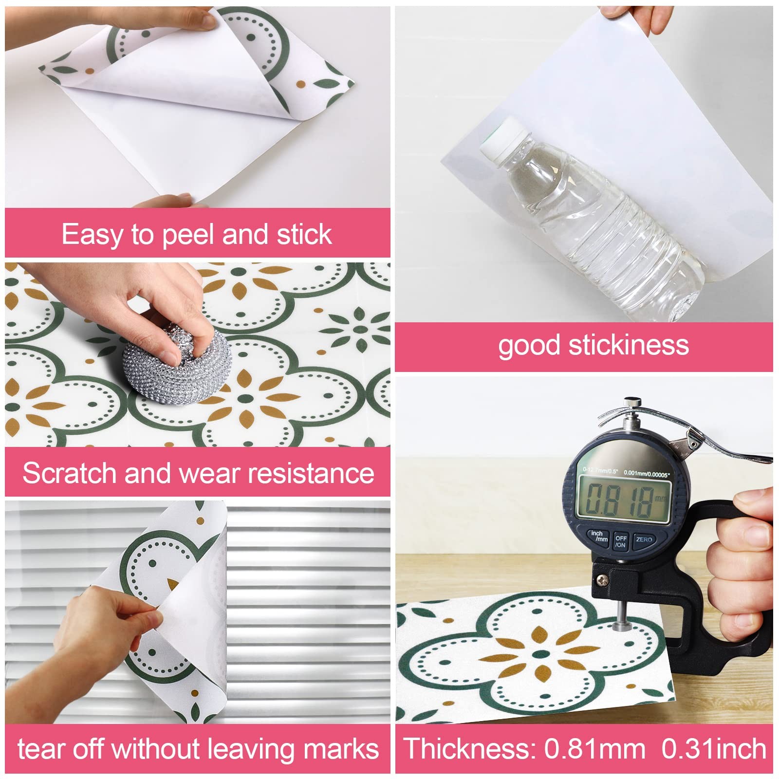 Peel & Stick Floor Tiles Self Adhesive Vinyl Flooring for Kitchen Bathroom La…