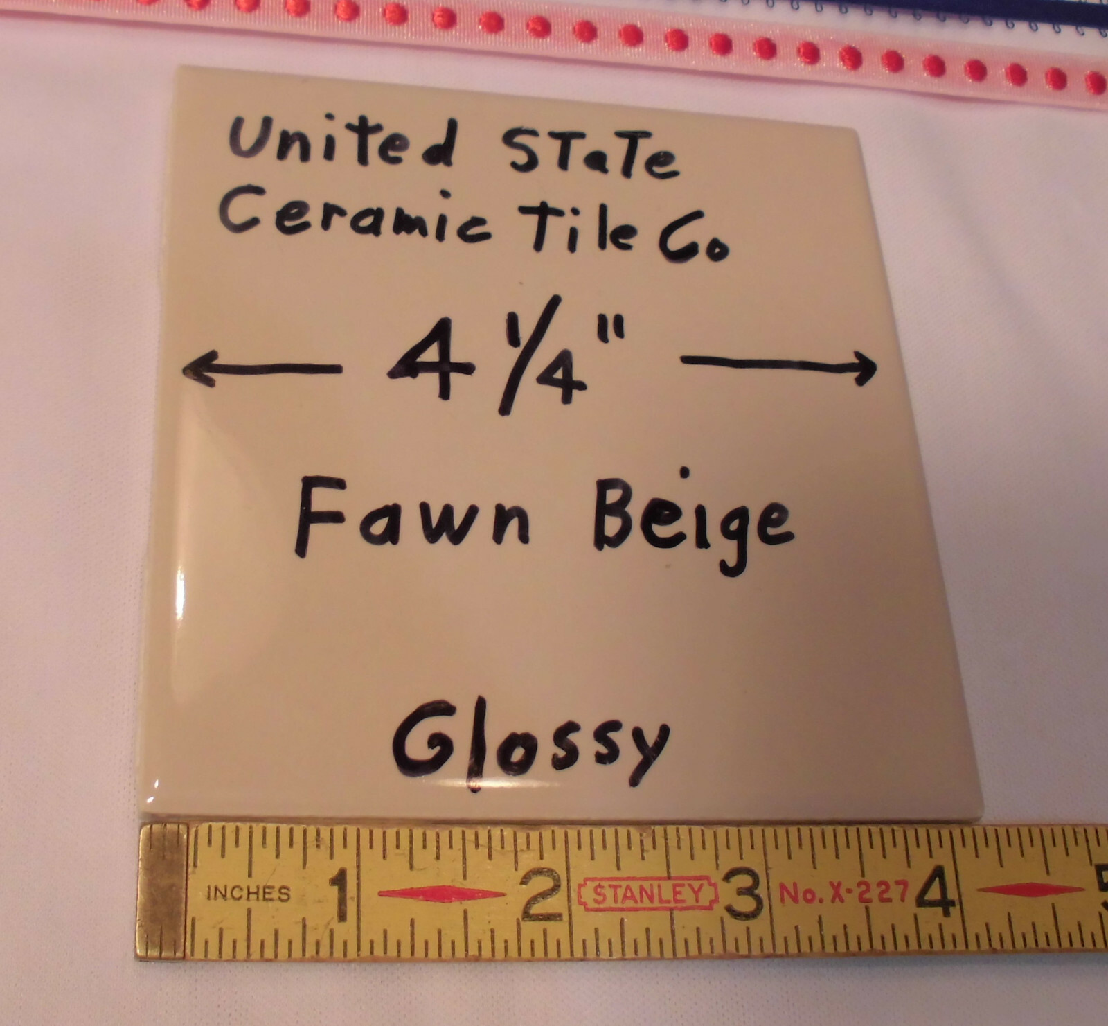 1 pc. Glossy Ceramic Tiles…Fawn Beige…4-1/4″ From the 1990’s Made U.S.A.