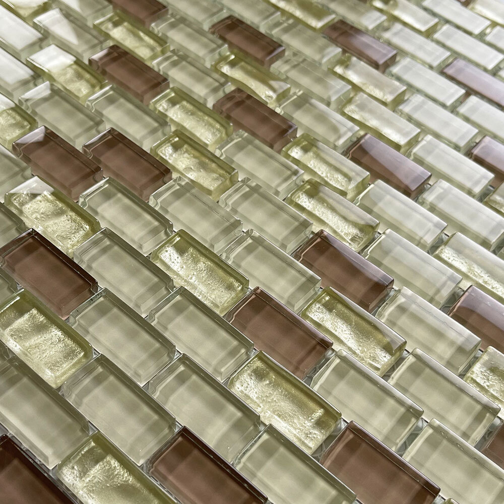 A62005 Glass Mosaic Tile Pink Light Yellow & Beige Glass Accent Backsplashes