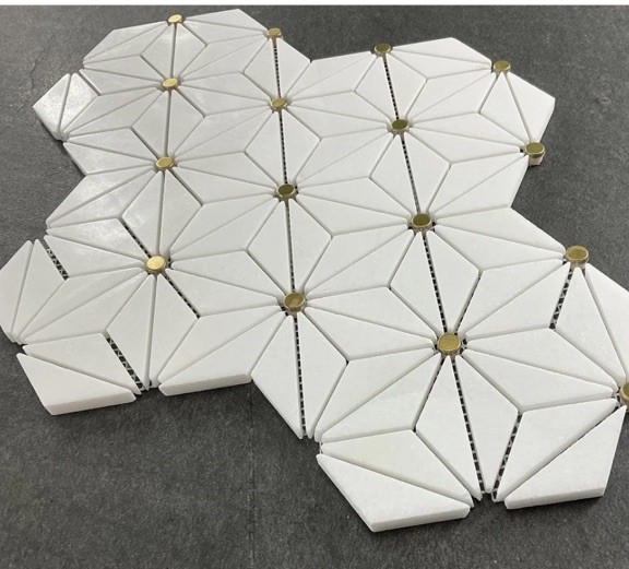 Nova Dolomite Brass Polished Marble Mosaic Insert Tile Wall Backsplash 5 Sheets
