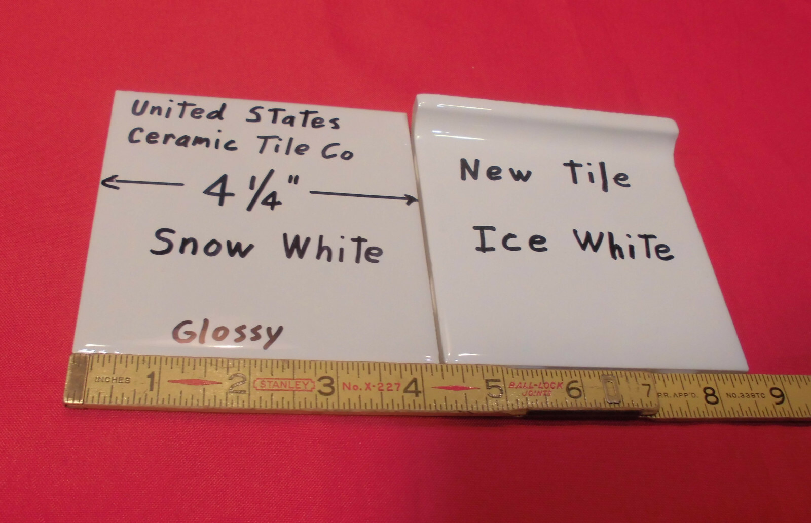 5 pack: Glossy Ceramic Tiles *Snow White* 4-1/4″ From the 1990’s Made in U.S.A.