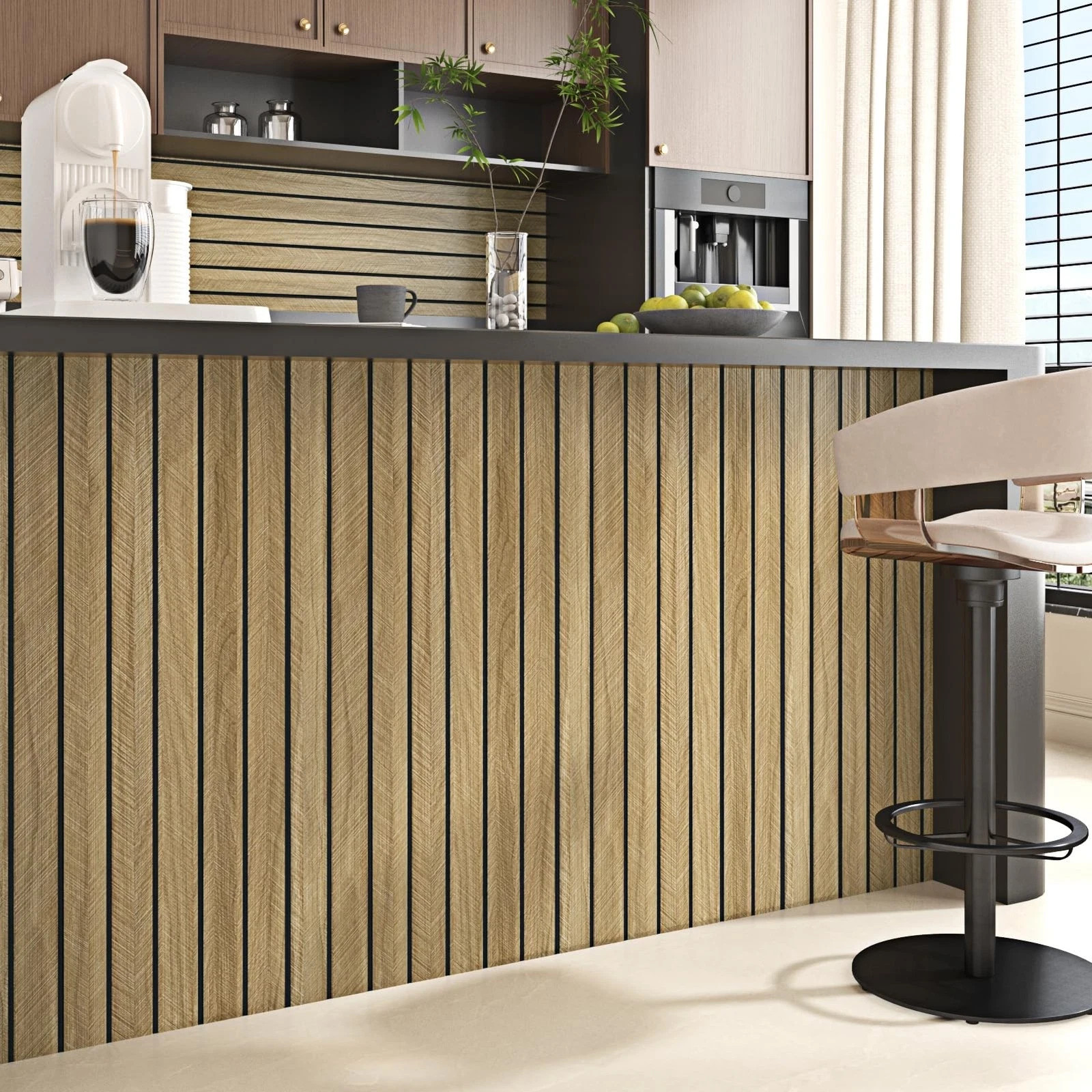 Wood Grain Wall Panels 11.7”x118” Thick Brown Peel and Stick – Sound