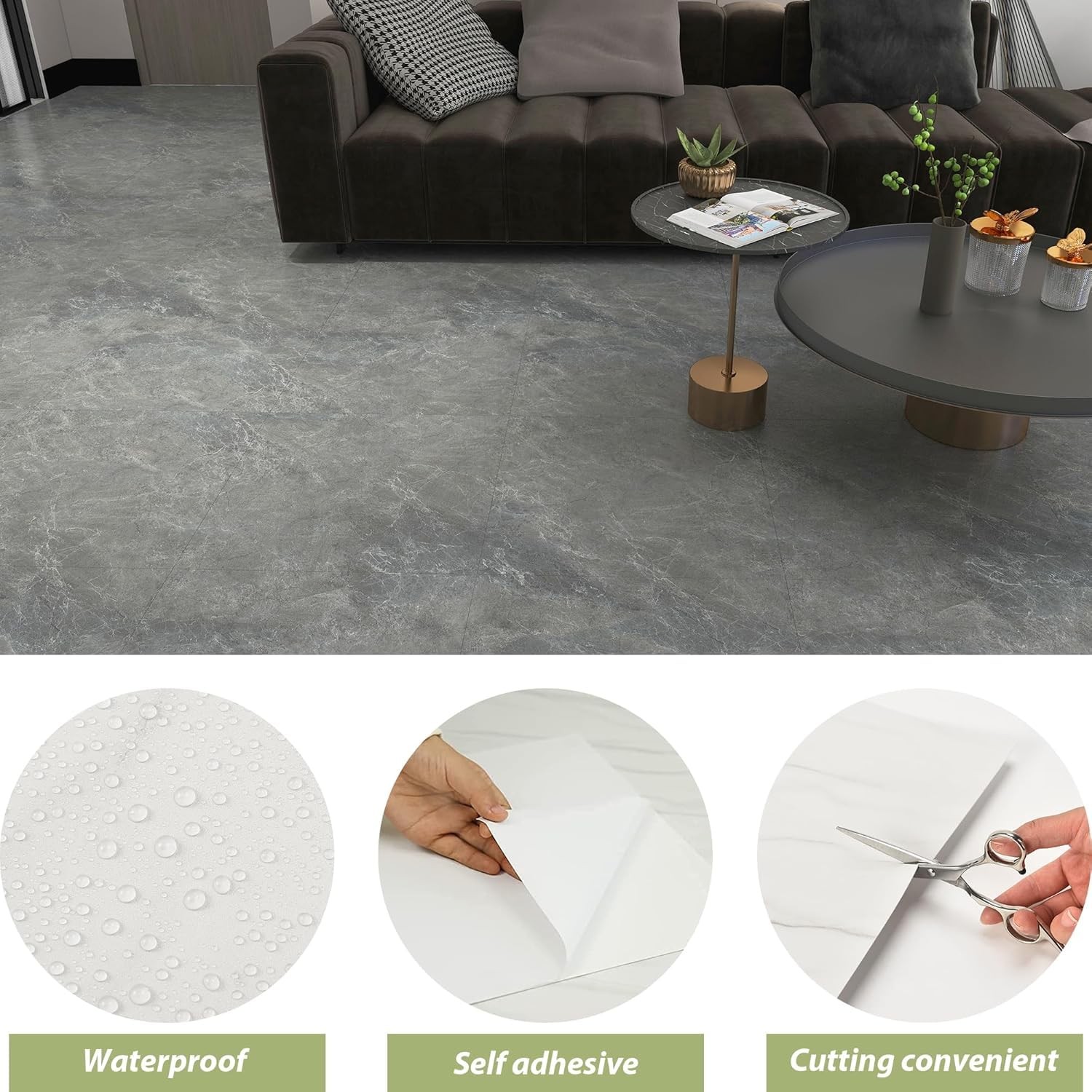 Lareko 20Sq.Ft Grey Marble Peel And Stick Vinyl Floor Tiles20 Tiles – 12 X
