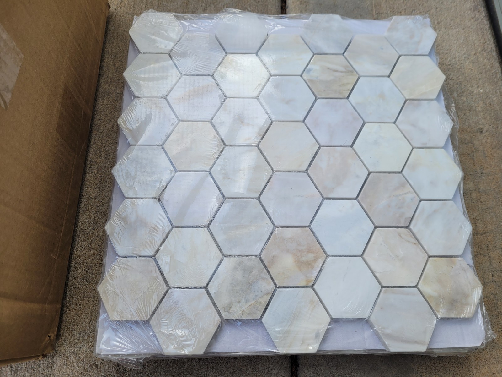 Lot of 10 Sheets Angora 2″ Hexagon Honed Mosaic Marble Floor Tiles Read Descript