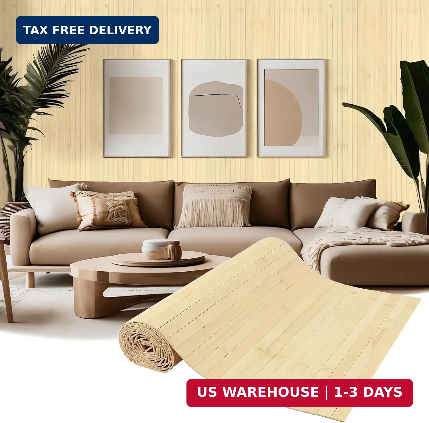 Natural Bamboo Wall Panel Covering Roll, Flexible Pole Wrap Wainscoting Interior