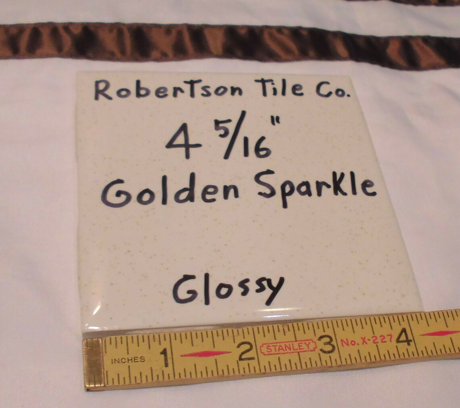 1 pc. Ceramic Tile *Golden Sparkle – Gold Dust* 4-3/8″- 4-5/16″ Robertson Co.