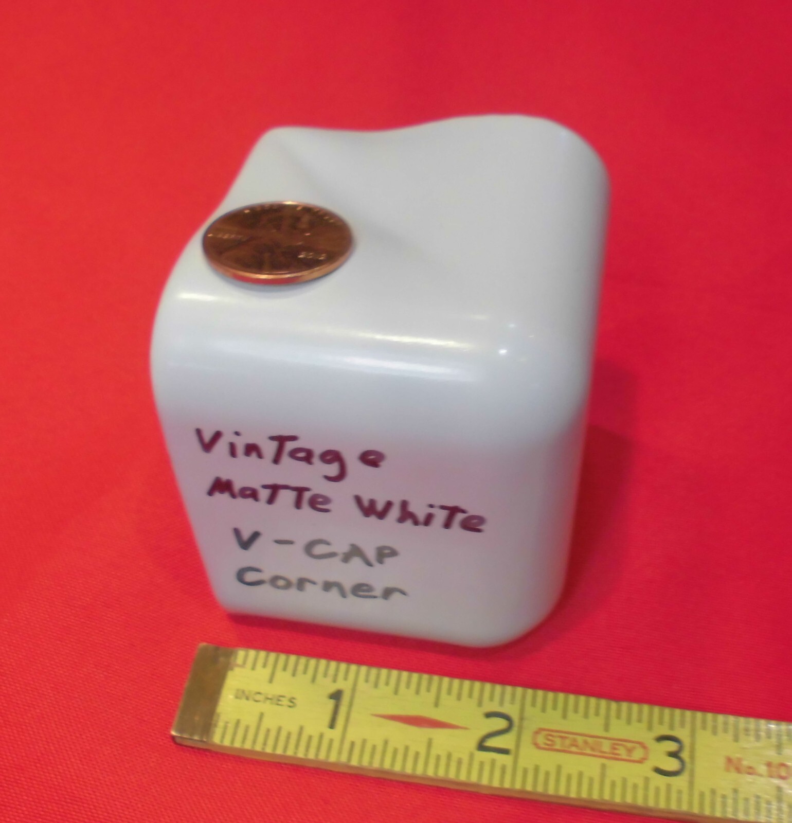 1 pc. *Vintage Matte White* V-Cap Corner Ceramic Trim Tile: Counter Top Edging