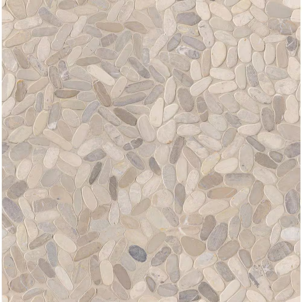 Sliced Pebble Truffle 12 In. X 12 In. X 0.38 In. Tumbled Marble Mesh-Mounted Mos