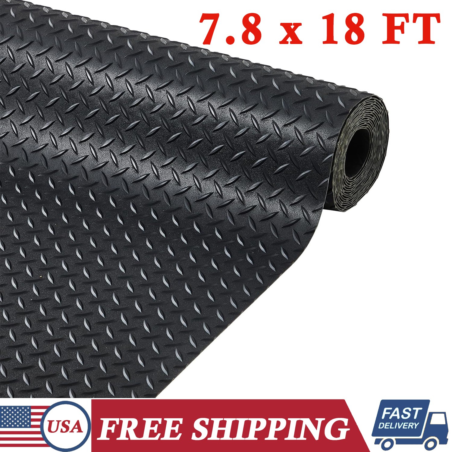 7.8×18 Ft Garage Flooring Mat Roll Trailer Floor Covering Flooring Anti-Slip Mat