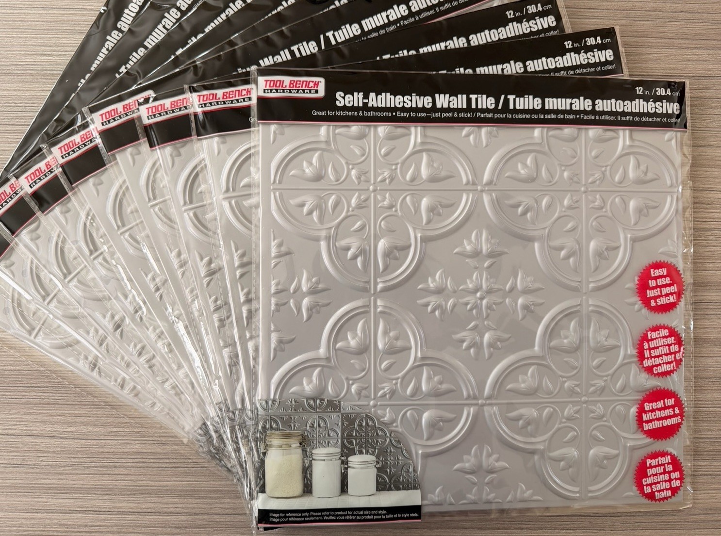 Lot Of 15 Tool Bench Self-Adhesive Wall Tile 12×12” Peel & Stick Backsplash Gray
