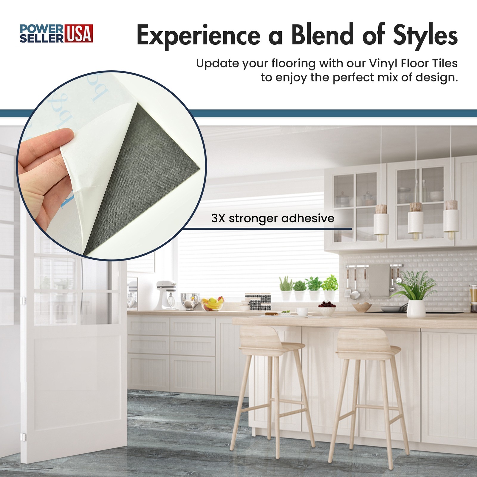 PowerSellerUSA Vinyl Self Adhesive Square Floor Tiles 20 PCS 12″ x 12″, Gray