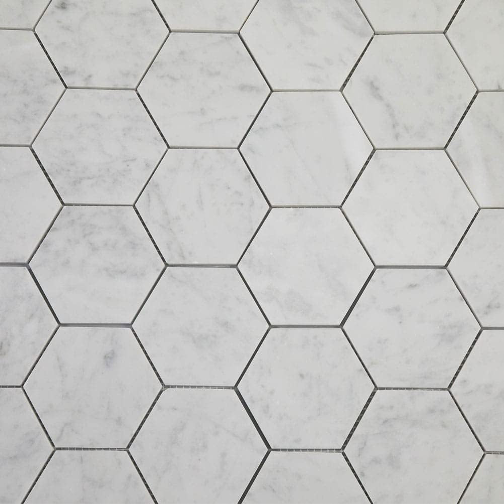 Elegant Italian Carrara Marble 4″ Hexagon Mosaic Tile for Backsplash & Floors