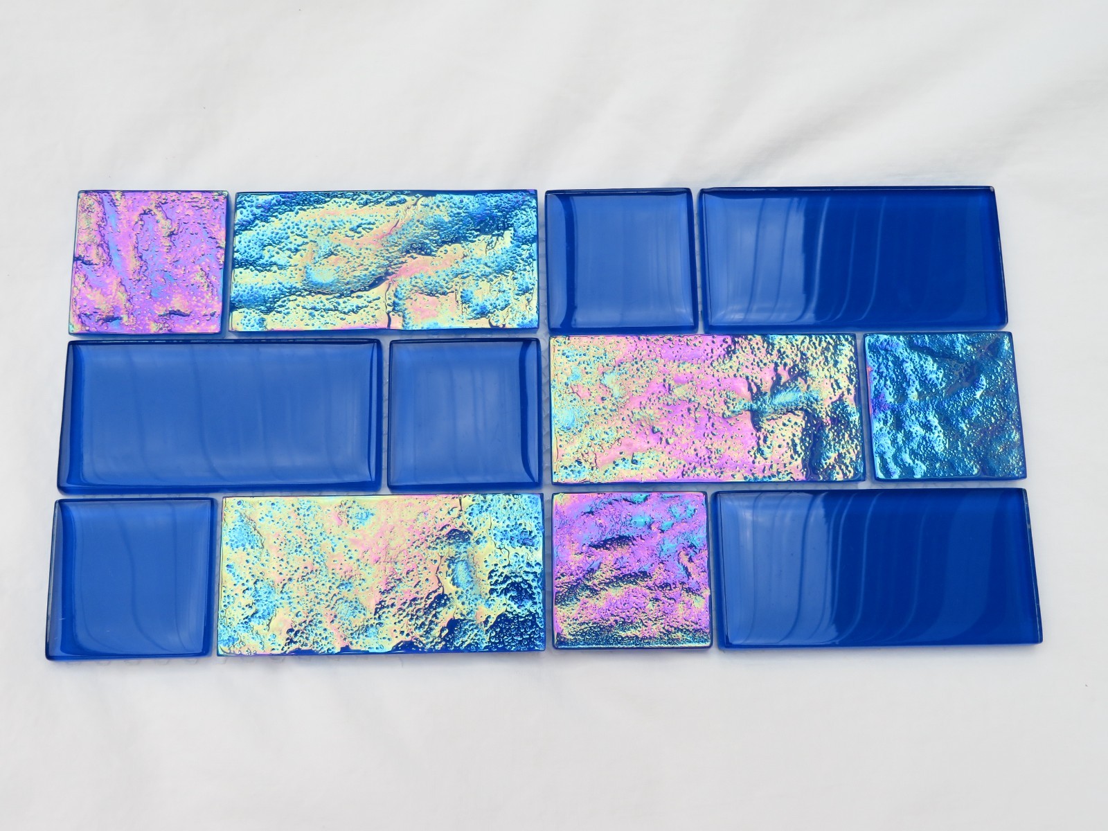 Tiles Iridescent Glass Weatherproof Sheet of 12″ x 6″ Wavy & Smooth Unused Blue