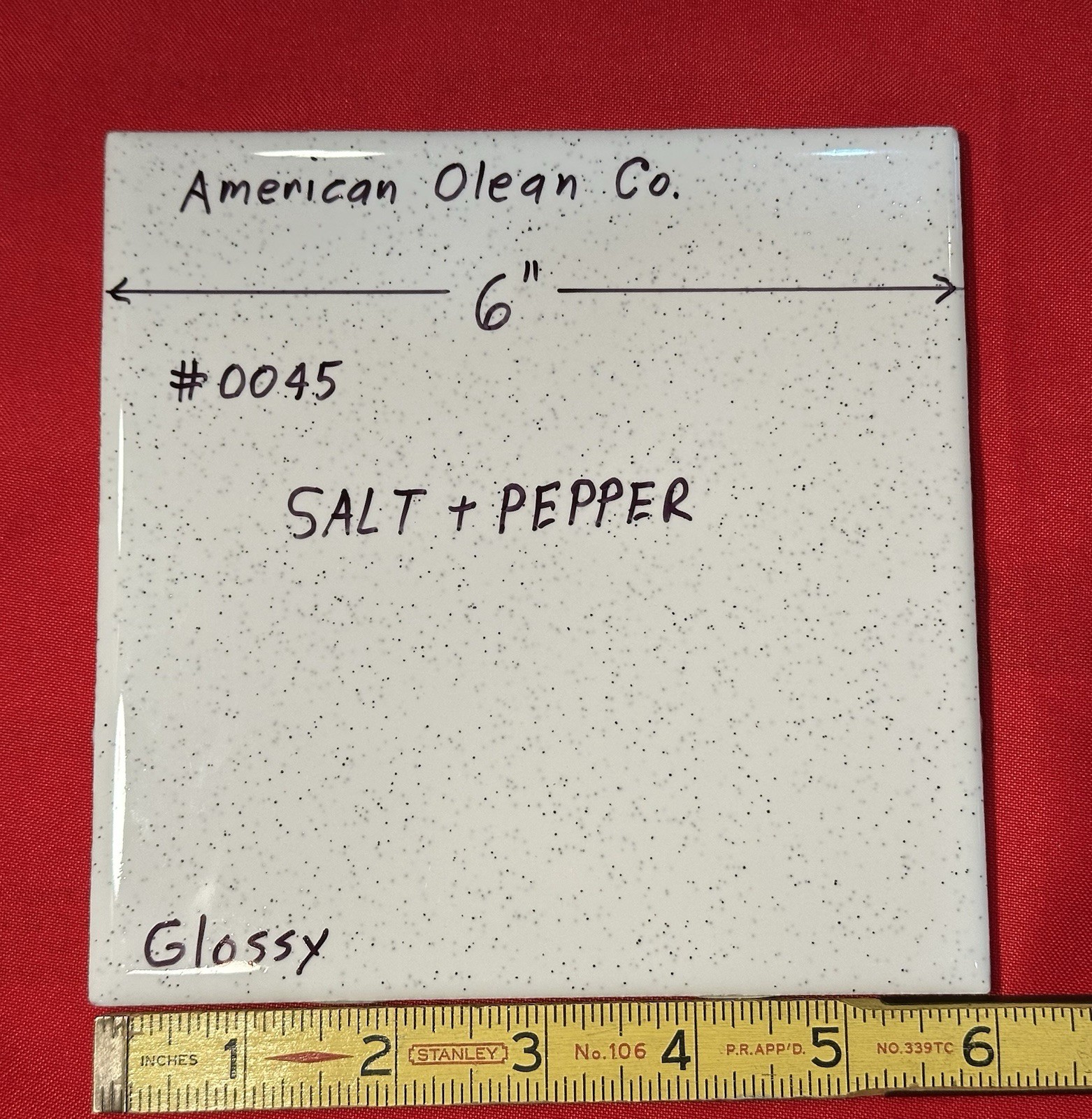 1 pc. Salt & Pepper: Ceramic Tile #45 by American Olean 6″ Glossy Speckled, New