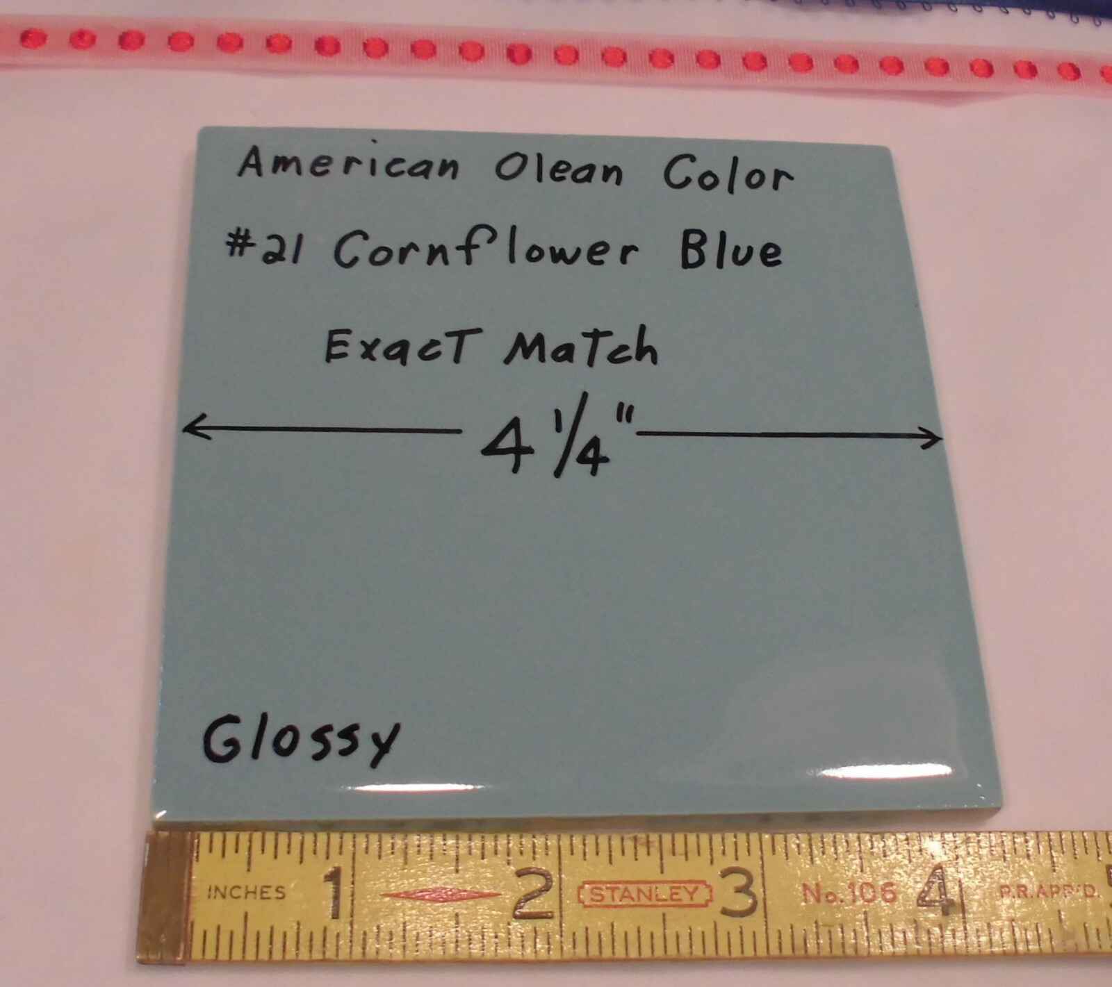 1 pc. Cornflower Blue Color 4-1/4″ Glossy Ceramic Tile: match American Olean #23