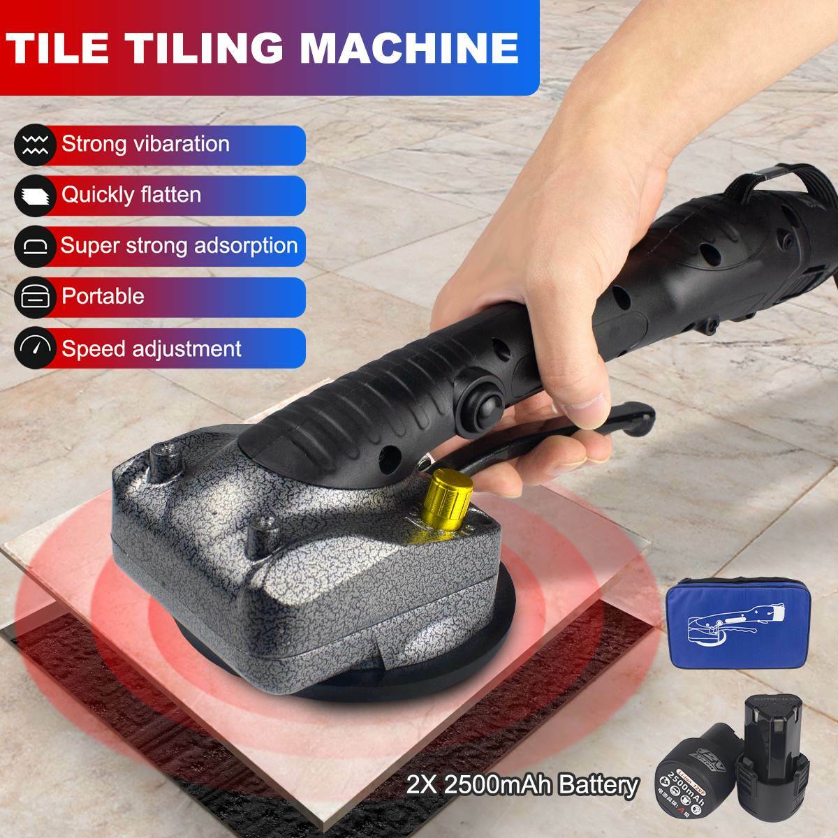 Handheld Tile Automatic Leveling Machine Tile Vibrator Tiler Machine 2 Batteries
