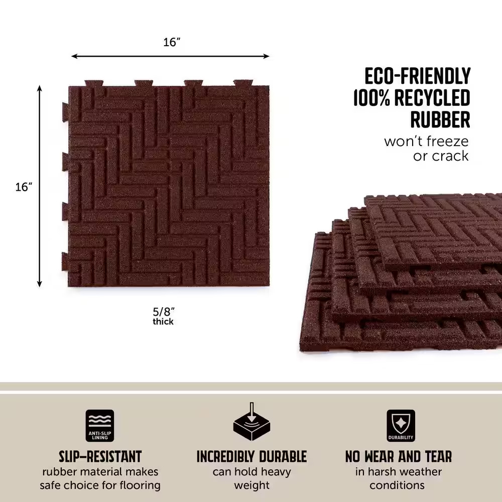 16 In. X 16 In. X 5/8 In. Red Herringbone Smartloc Rubber Paver (9-Pack)