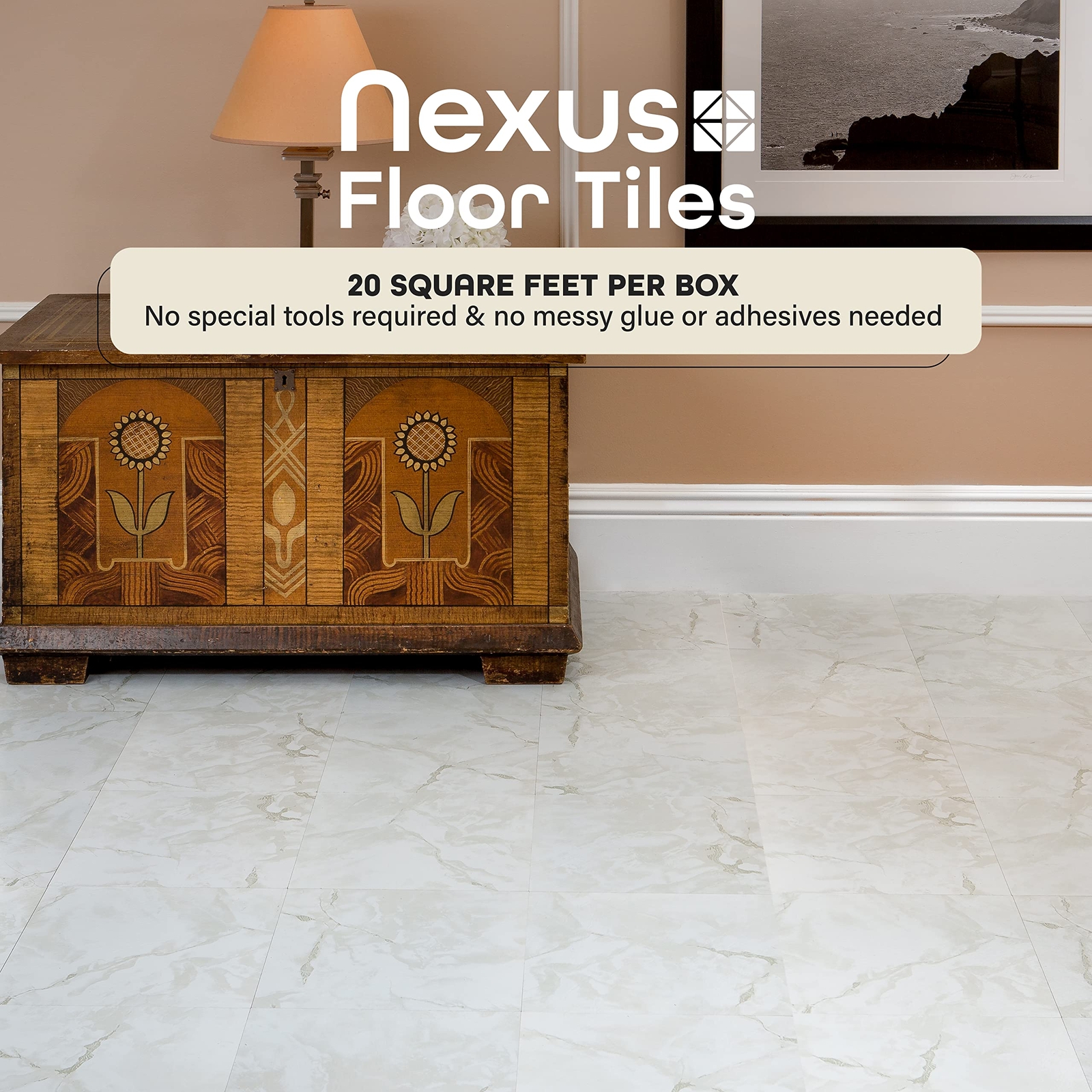 Classic White Grey Veins Peel and Stick Vinyl Floor Tiles 20 Pack 12×12 inches