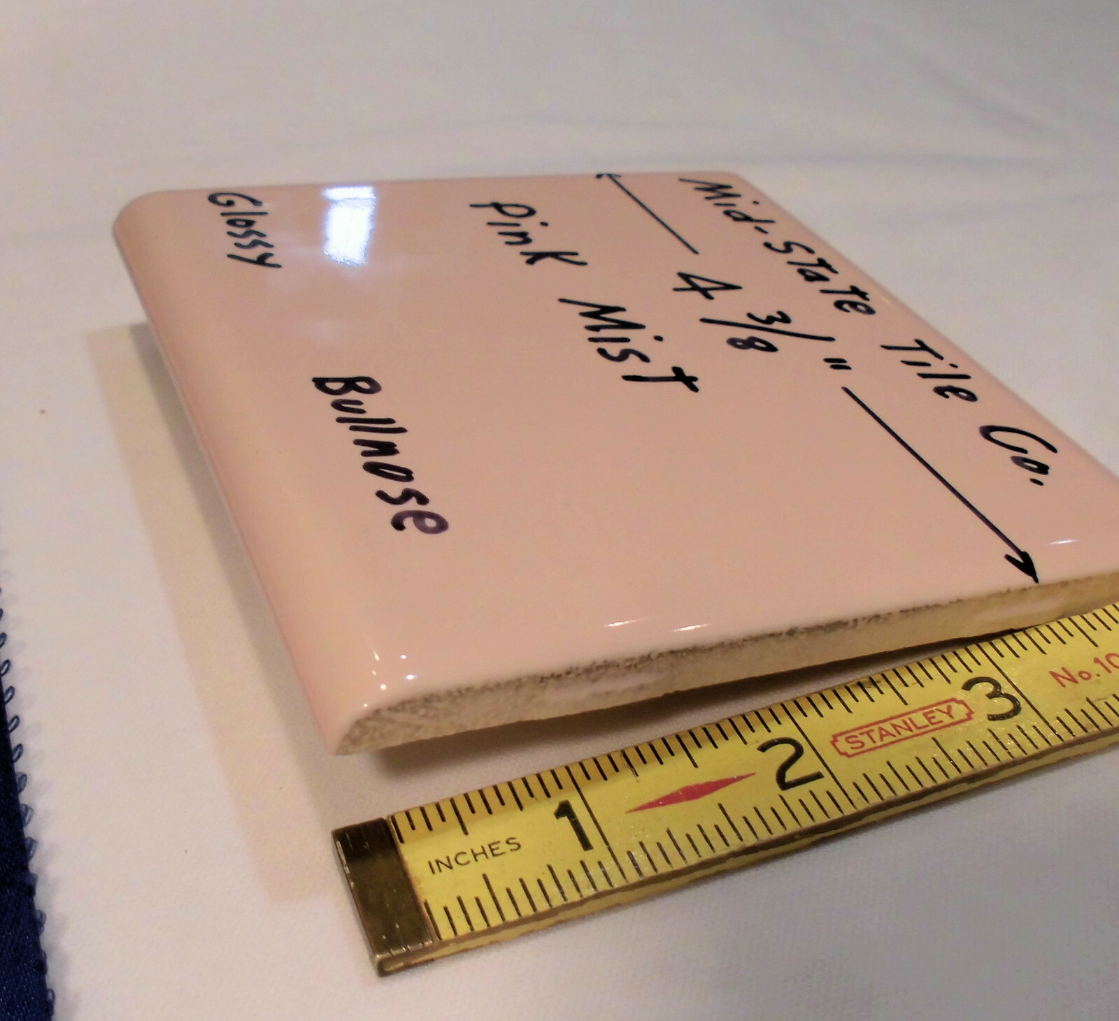 1 pc. Pink Mist – Peachy: Glossy Surface Bullnose Tile: 4-3/8″ Mid-State Co.